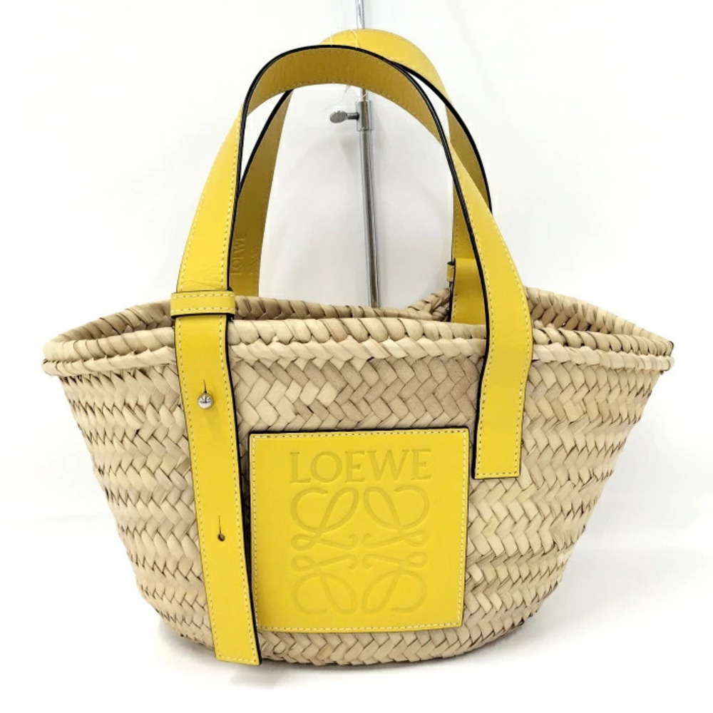 Loewe Basket Bag Handbag Raffia Leather Yellow